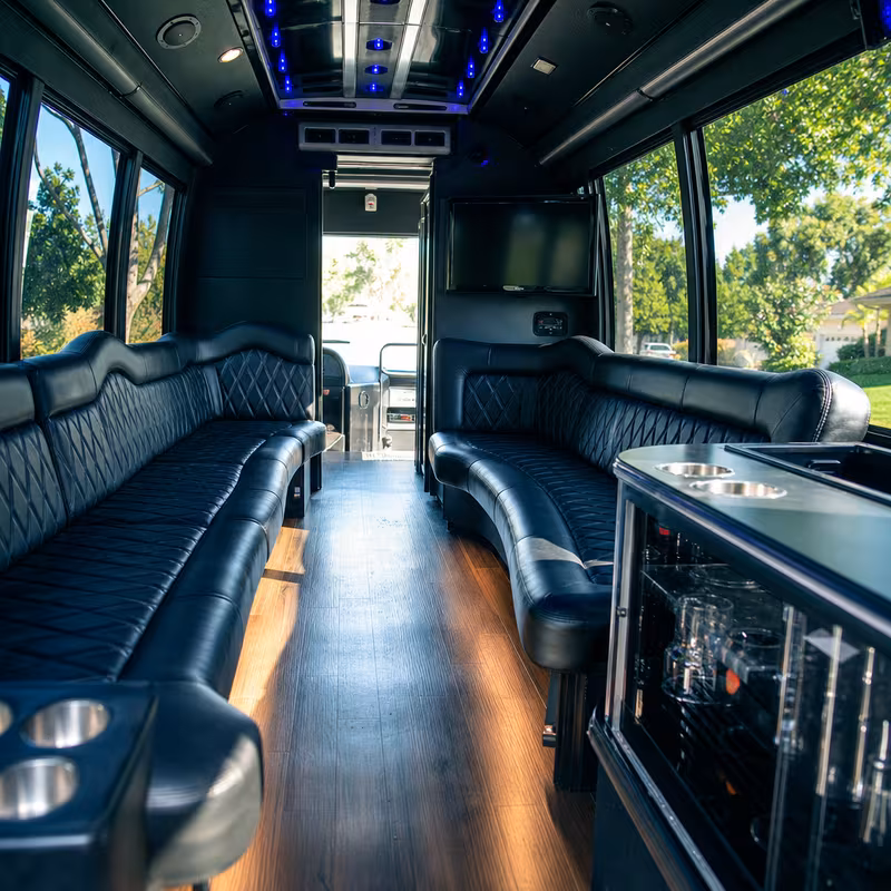 Passenger watching the Omaha scenery during a regional party bus road trip