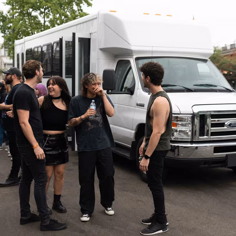 Black Mercedes Sprinter van staged for an Omaha Concert Transportation group