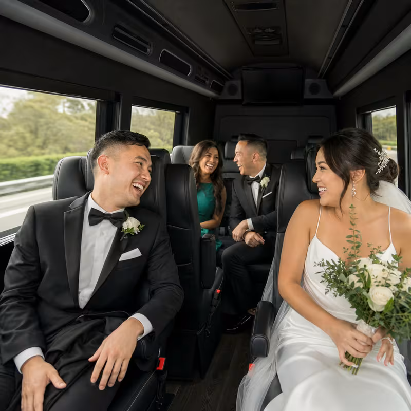 Black Mercedes Sprinter van staged for an Omaha Wedding Transportation group